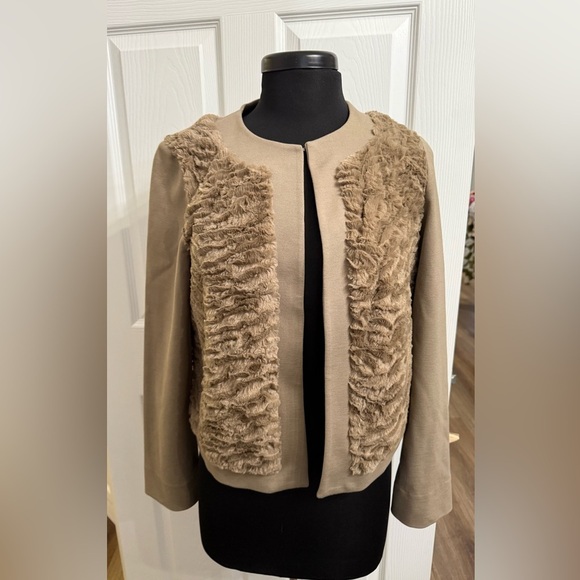 Chicos Women’s Light Brown Faux Fur Panel Cardigan Jacket Small Chico’s 0, US 4 - Picture 1 of 9